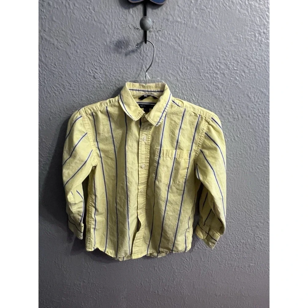 Gap Kids Button Up Shirt Boys Yellow White Blue Striped Long Sleeve‎ Size Mecium